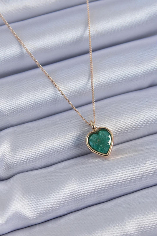 Gold and Green Glitter Heart Necklace for Women