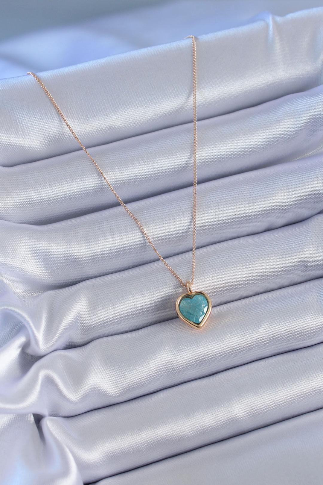 Stunning Gold and Turquoise Glitter Heart Necklace for Women