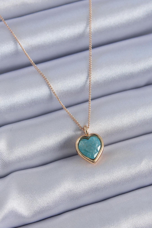 Stunning Gold and Turquoise Glitter Heart Necklace for Women