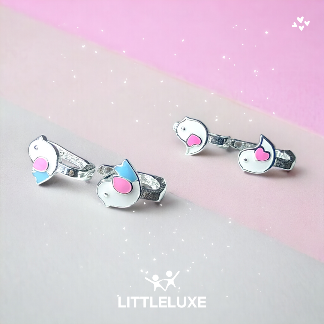 Adorable Silver Earrings for Kids - My Little Bird Design