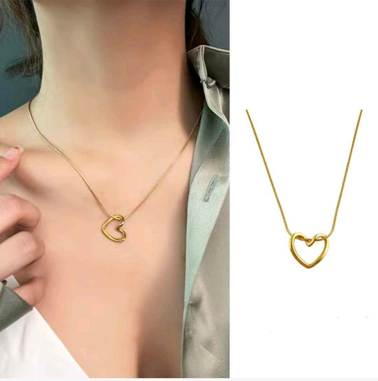 Gold Heart Pendant Necklace for Women - 316L Stainless Steel Chain