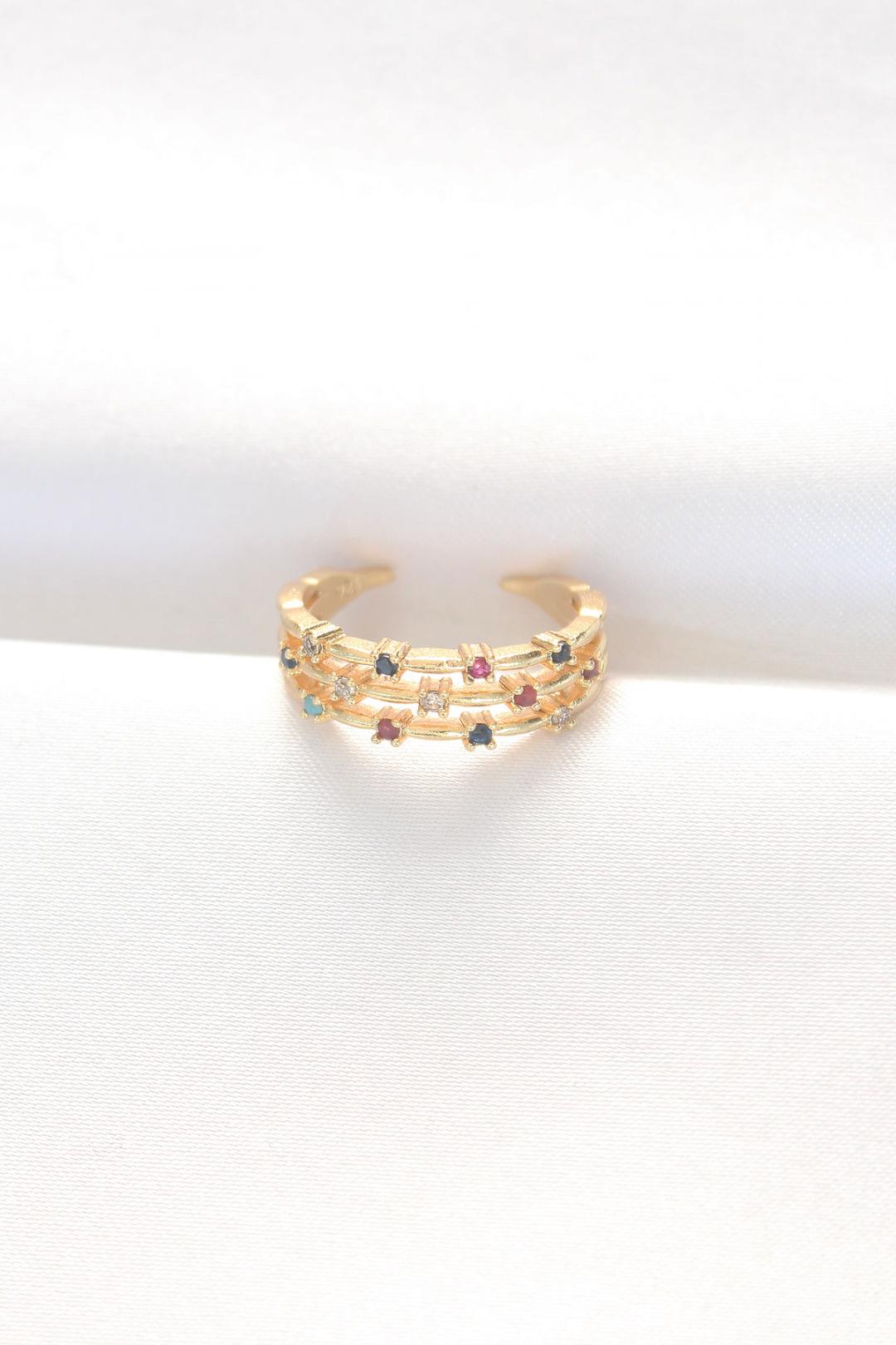 Adjustable Gold Ring with Colorful Zircon Stones