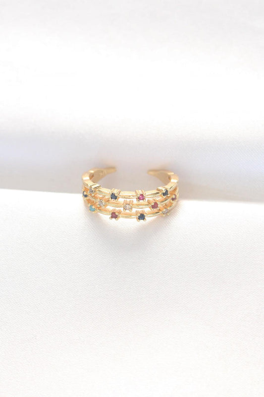 Adjustable Gold Ring with Colorful Zircon Stones