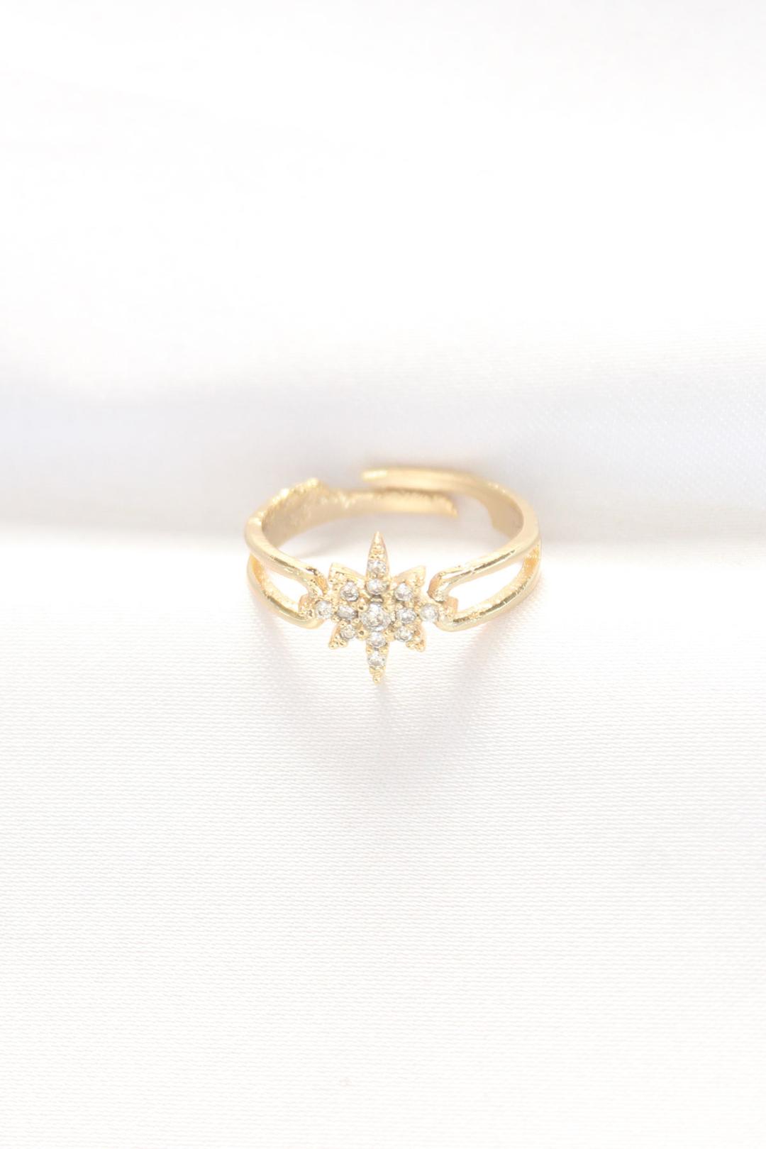 Adjustable Gold Star Zircon Stone Ring - Dazzling and Elegant Design