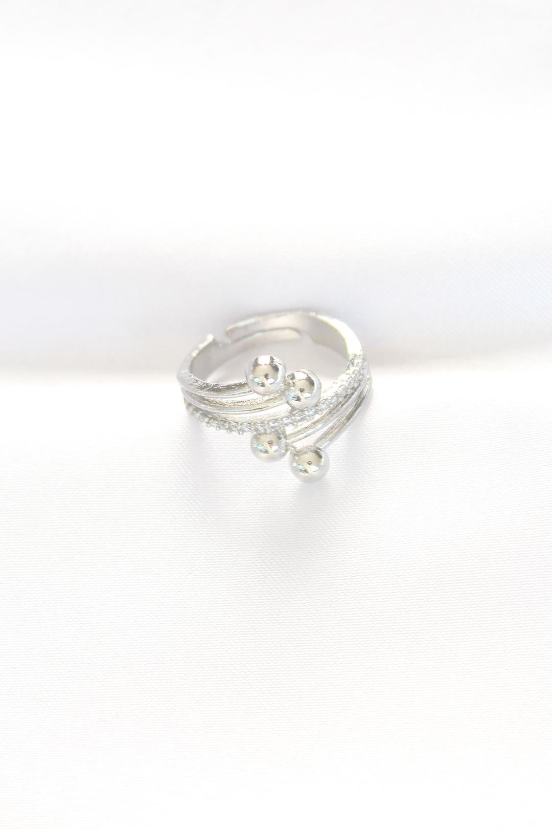 Adjustable Silver Ring with Stunning Zircon Stone - Ball Shaped Model