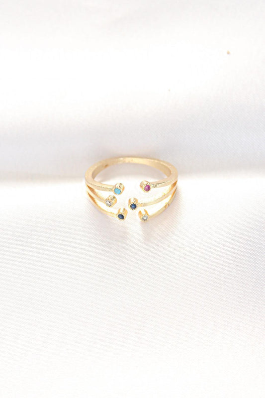 Adjustable Gold Ring with Colorful Zircon Stones