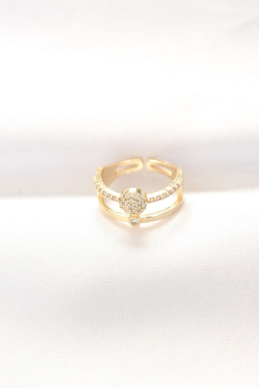 Adjustable Gold Ring with Double Ball Design - Stylish and Versatile