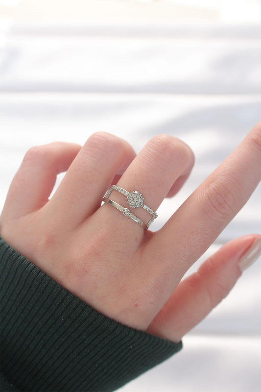 Adjustable Silver Ring with 2-Layered Bead Design - Stylish and Unique!