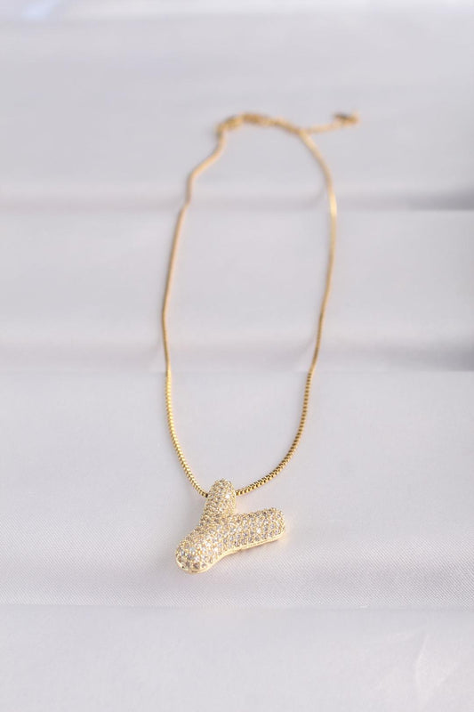 Gold Color Bubble Necklace with Zircon Stone and 316L Steel Chain - Y Initial Design