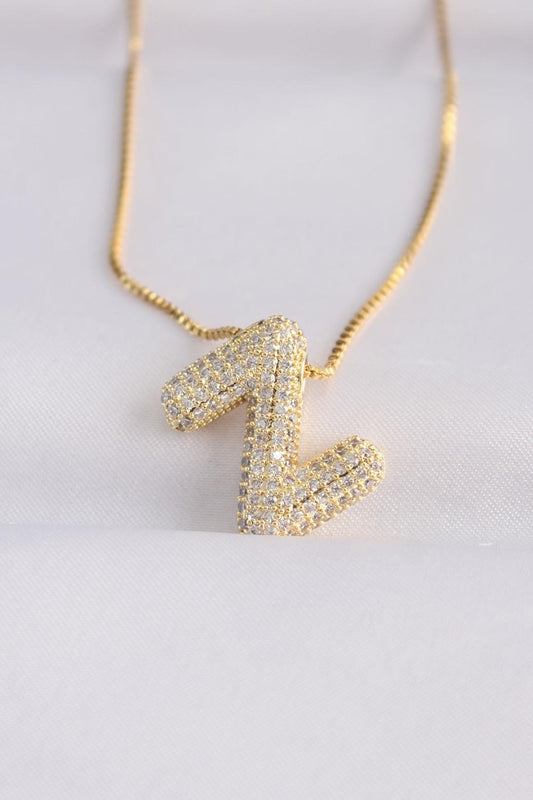 Gold Bubble Necklace with Z Letter and Zircon Stone on 316L Stainless Steel Chain