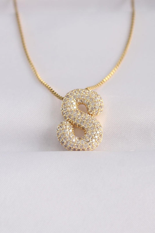 Gold Bubble Necklace with Zircon Stone and S-Shaped Chain in 316L Stainless Steel