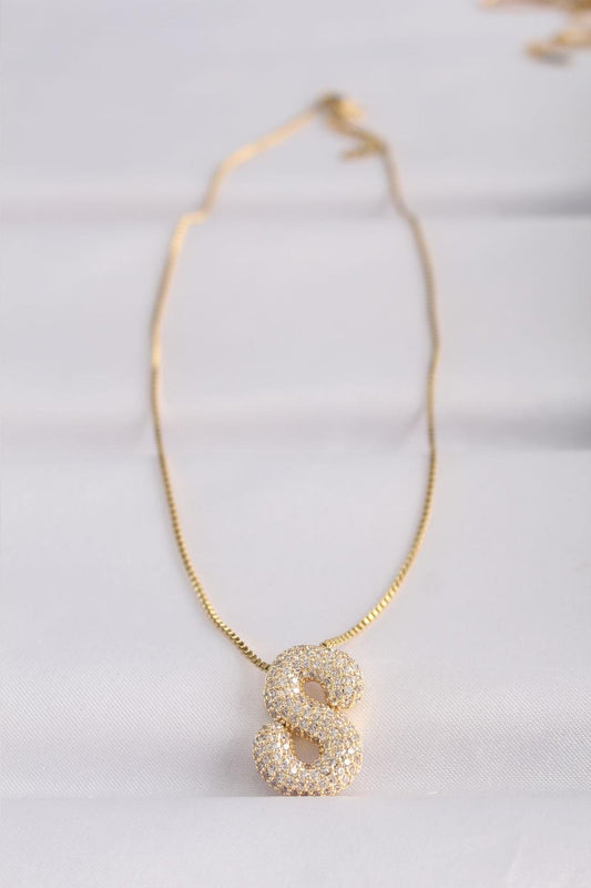 Gold Bubble Necklace with Zircon Stone and S-Shaped Chain in 316L Stainless Steel