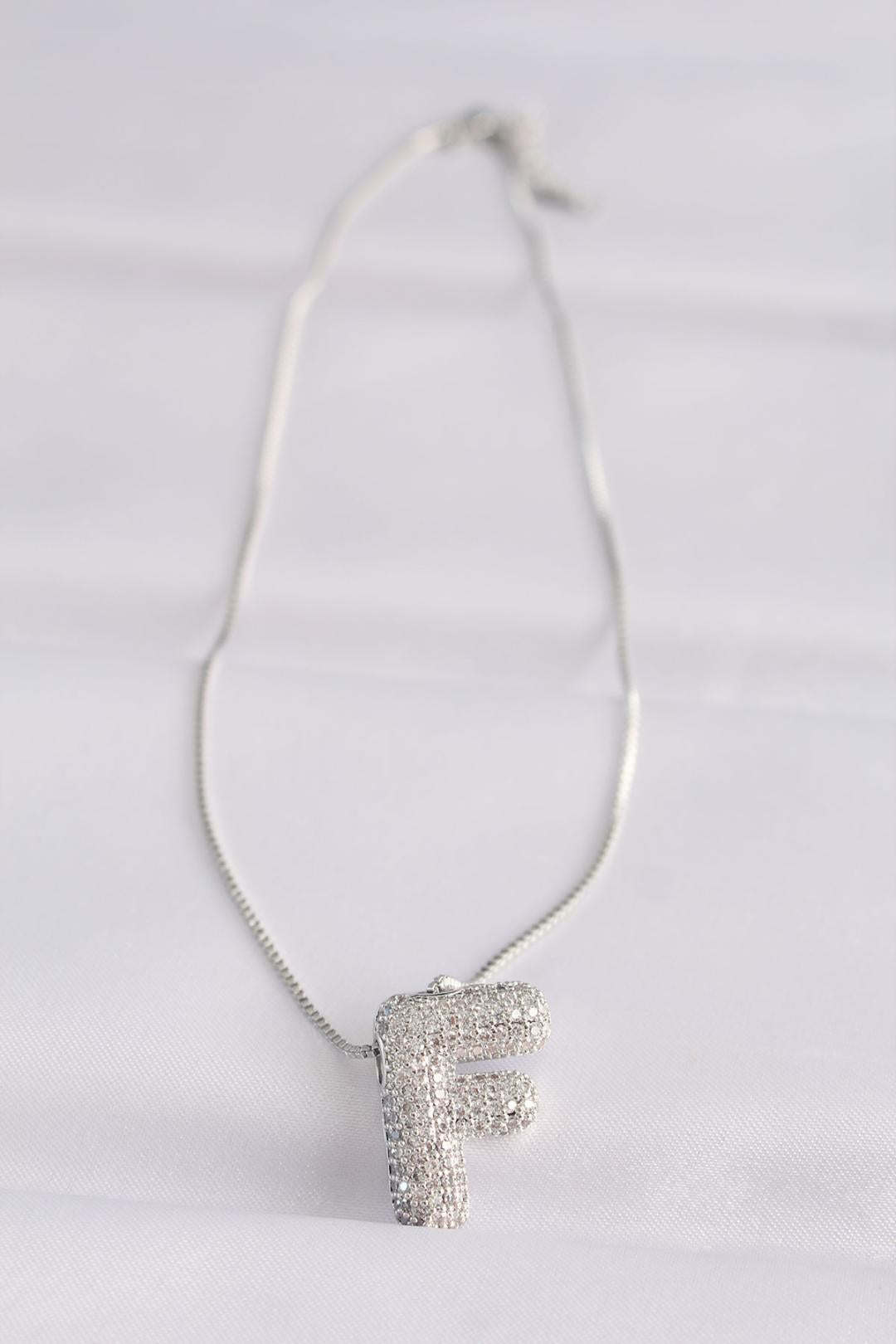 Stunning Silver Bubble Necklace with Zircon Stone and 316L Steel Chain - F Initial Design