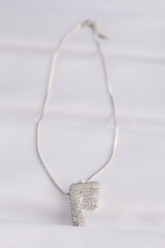 Stunning Silver Bubble Necklace with Zircon Stone and 316L Steel Chain - F Initial Design