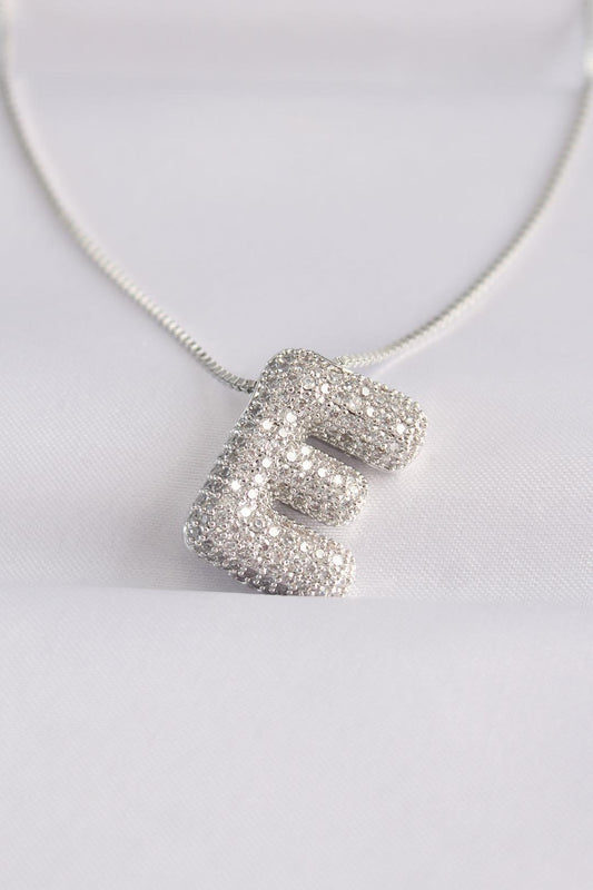 Stylish Silver Bubble Necklace with Zircon Stone and 316L Steel Chain - E Initial Design