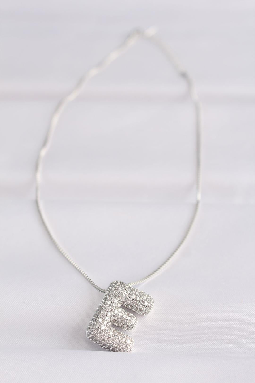 Stylish Silver Bubble Necklace with Zircon Stone and 316L Steel Chain - E Initial Design