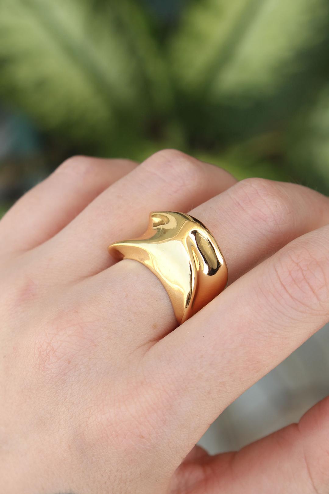 Adjustable Thick Gold-Finish Stacking Ring - Stylish and Versatile