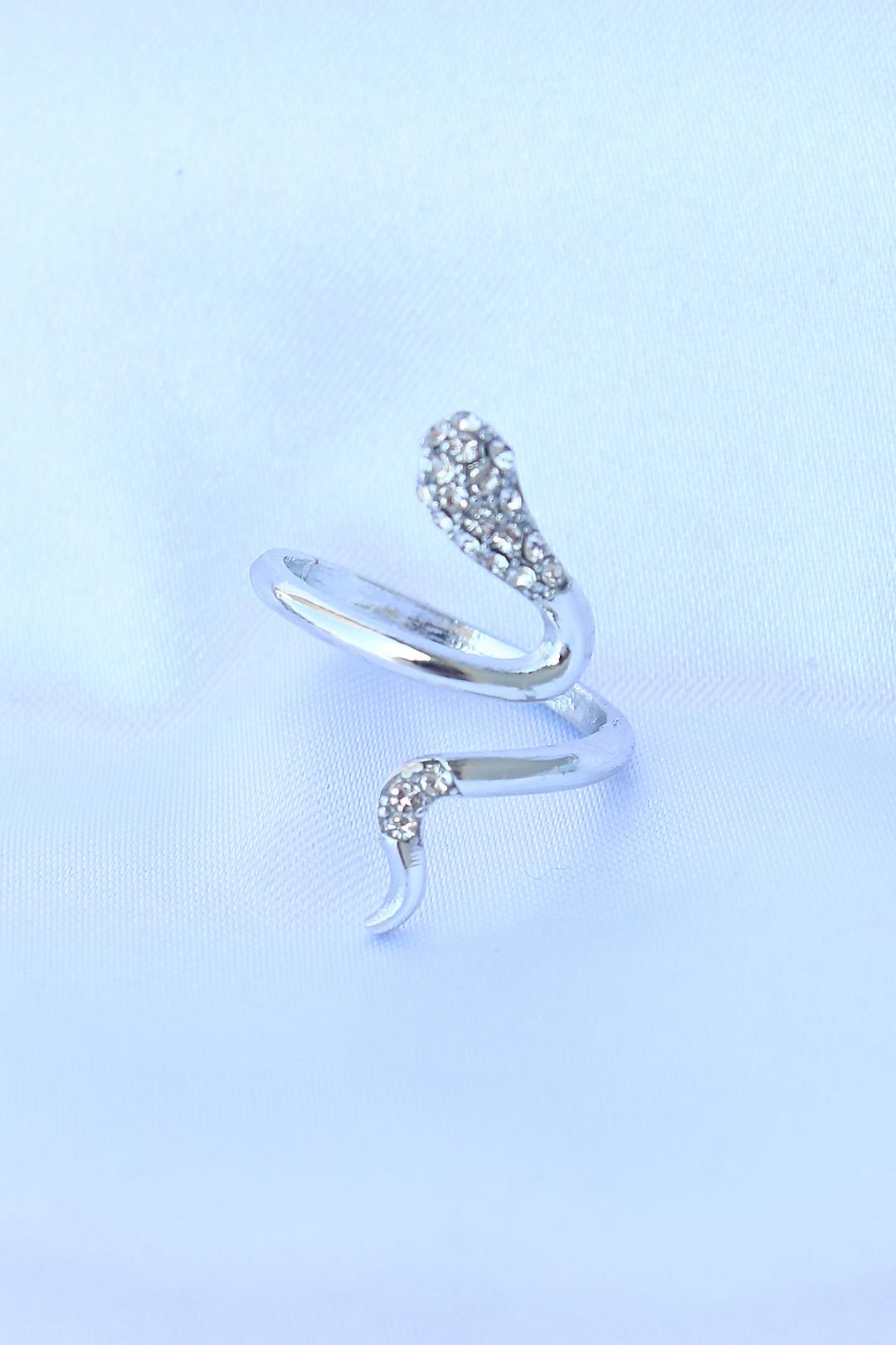 Adjustable Silver Snake Ring with Sparkling Zircon Stones