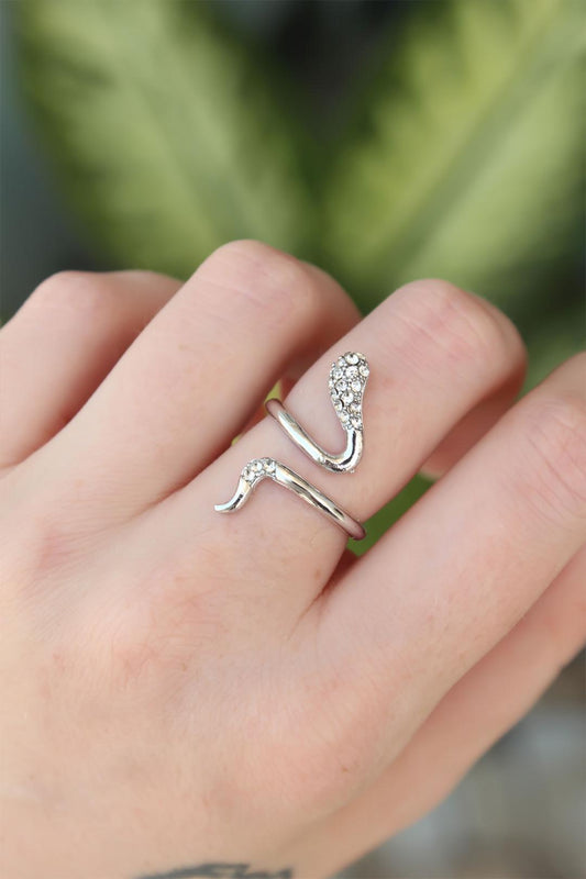 Adjustable Silver Snake Ring with Sparkling Zircon Stones