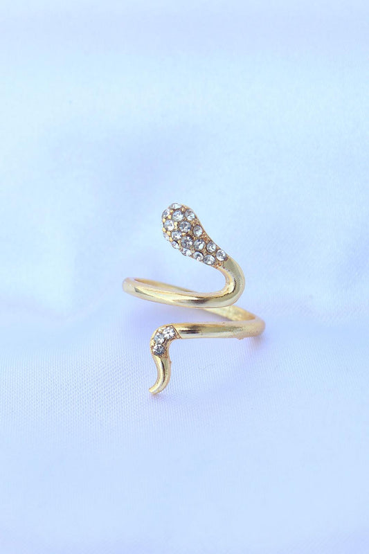 Adjustable Gold Snake Ring with Sparkling Zircon Stones