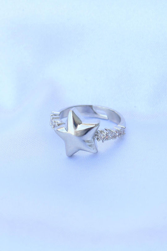 Adjustable Silver Star Ring with Sparkling Zircon Stones