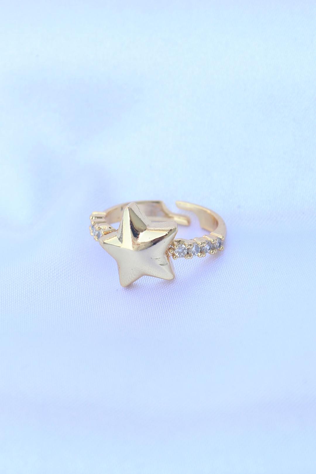 Adjustable Gold Star Ring with Sparkling Zircon Stones