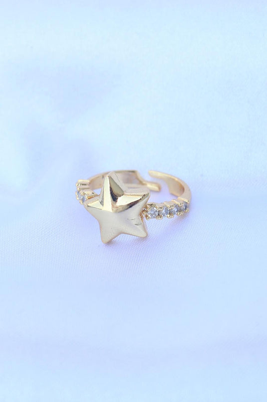 Adjustable Gold Star Ring with Sparkling Zircon Stones