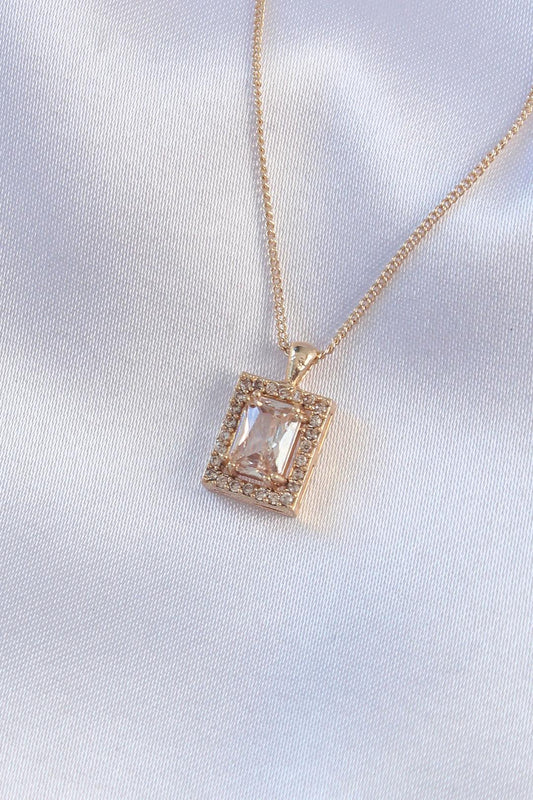 Stunning Gold Square Pendant Necklace with Zirconia Stones for Women