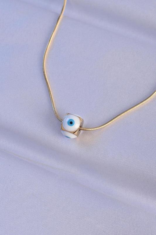 Gold-Plated 316L Stainless Steel Evil Eye Pendant Necklace with Enamel