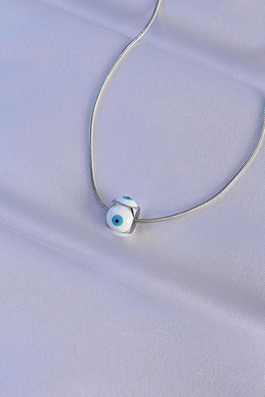 Stunning Silver Tone 316L Stainless Steel Evil Eye Enamel Necklace