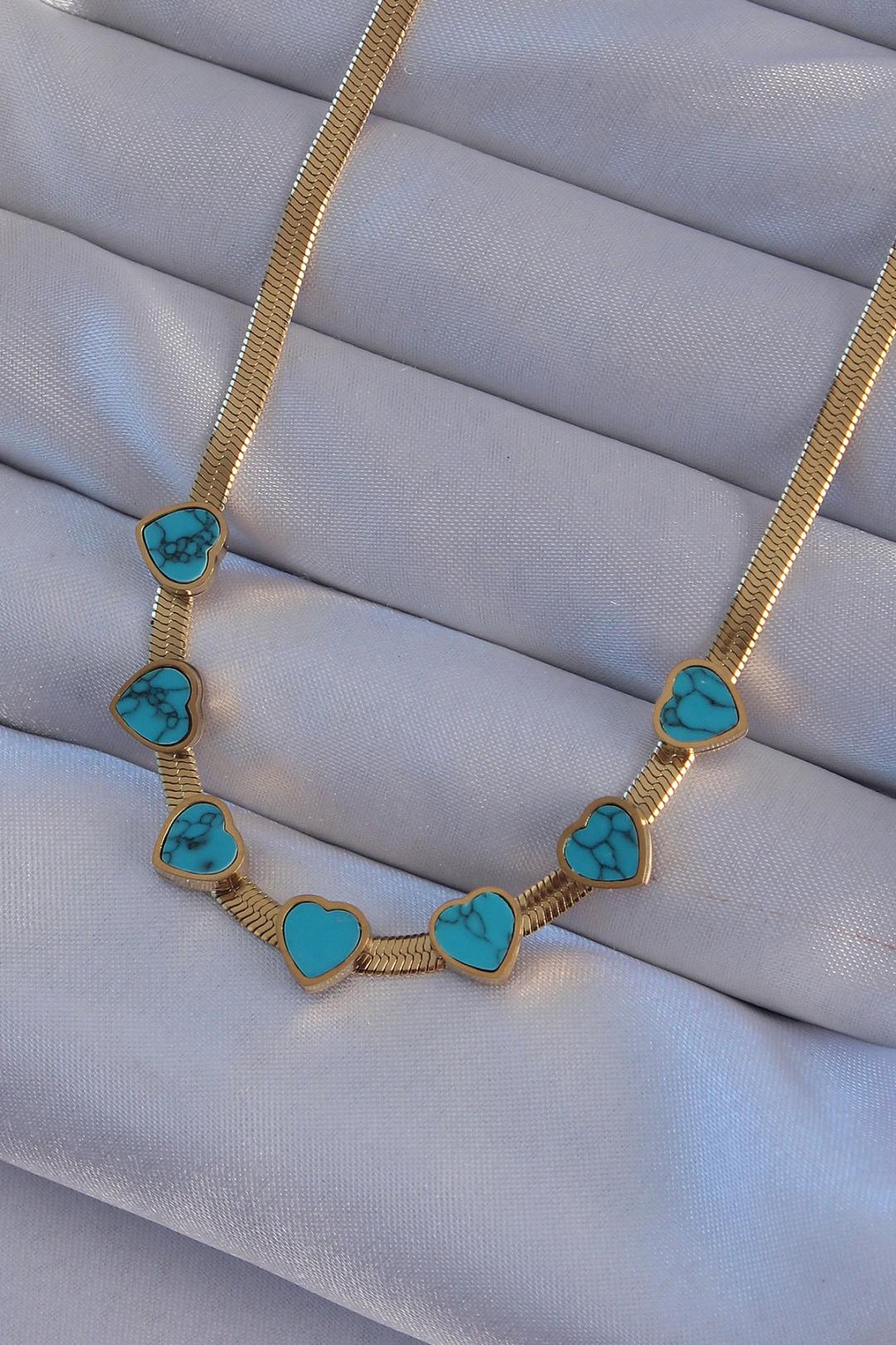 Gold-Plated 316L Stainless Steel Italian Chain Heart Necklace with Blue Marble Design