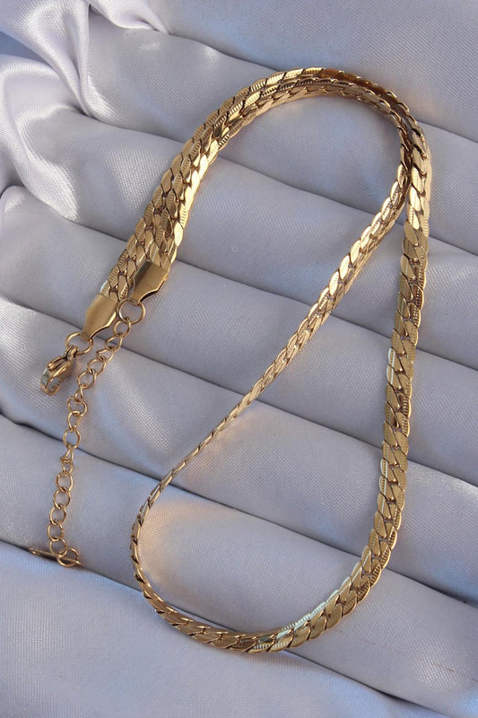 Stylish 316L Stainless Steel Gold-Tone Flat Twist Chain Necklace