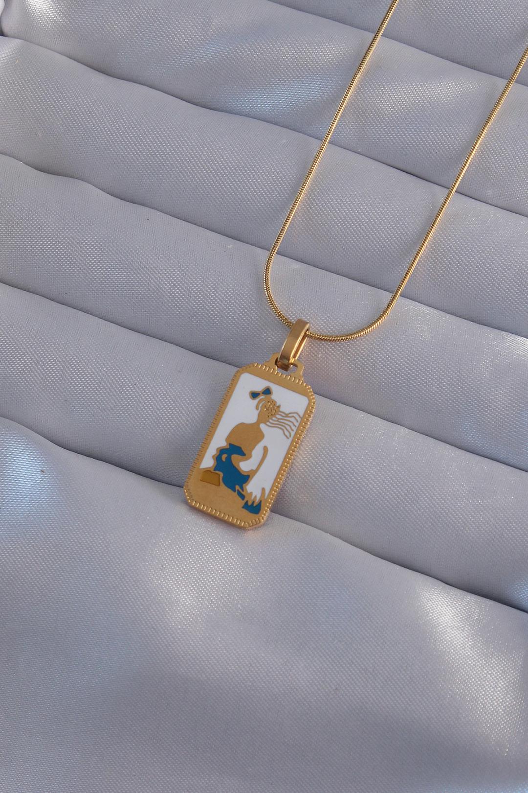 Gold-Plated 316L Stainless Steel Tarot Necklace with White Enamel Girl Charm