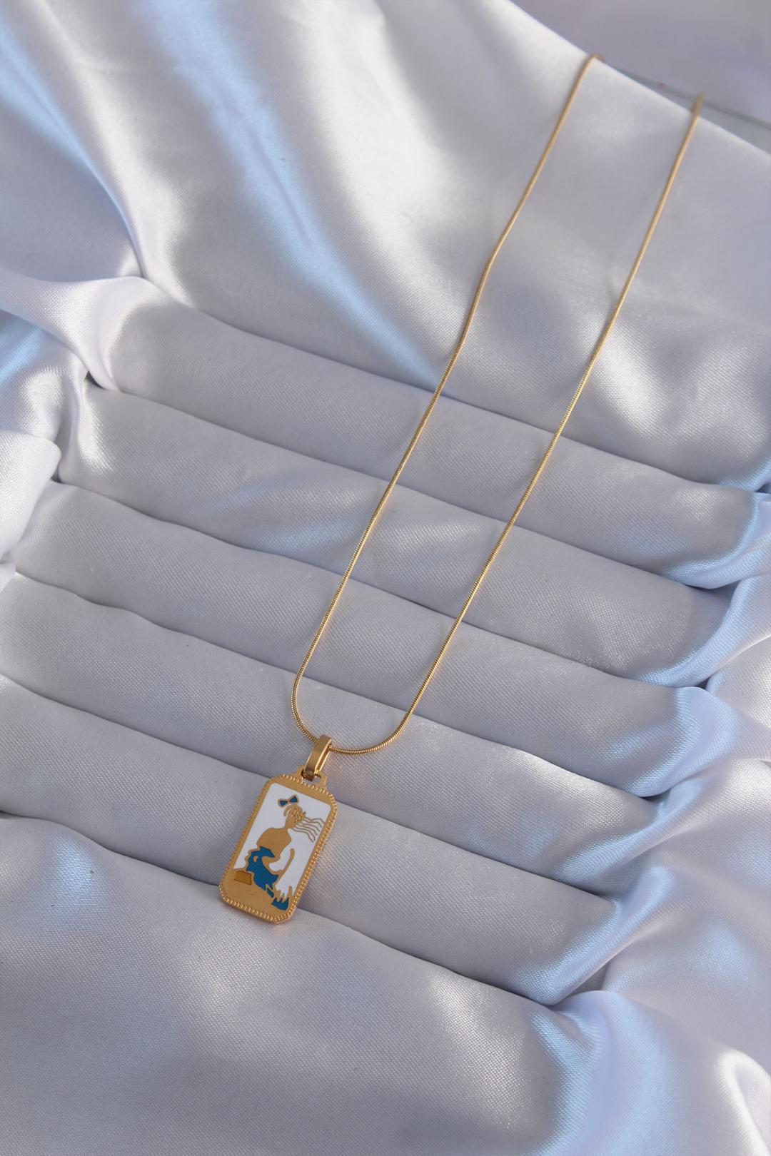 Gold-Plated 316L Stainless Steel Tarot Necklace with White Enamel Girl Charm