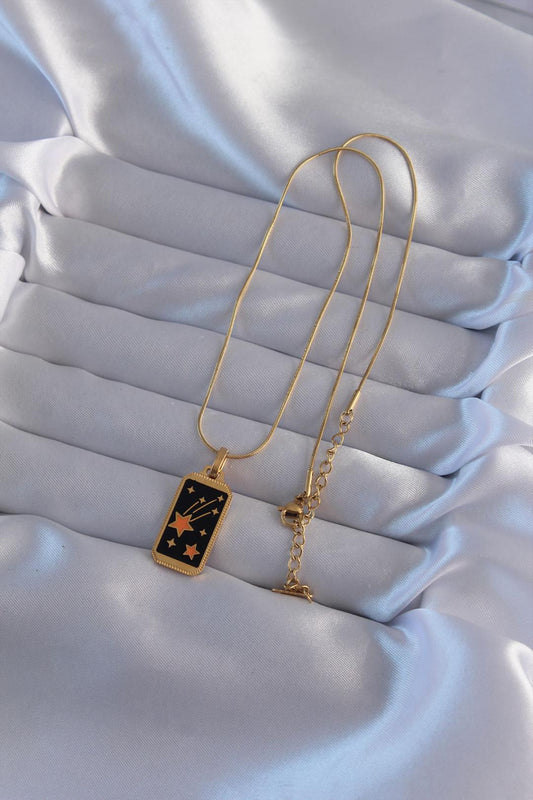 Gold-Plated 316L Stainless Steel Black Enamel Star Tarot Necklace