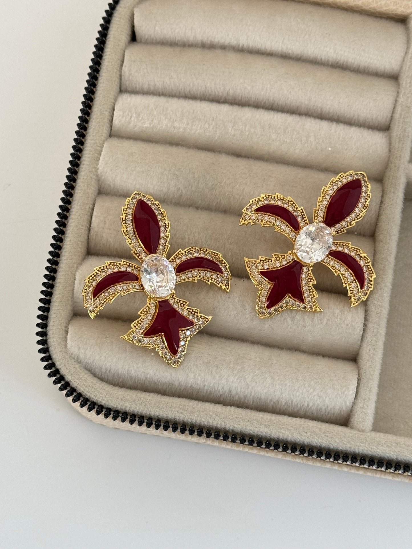 Royal Bordo Flower Gold-Plated Earrings - Elegant Design for Every Occasion