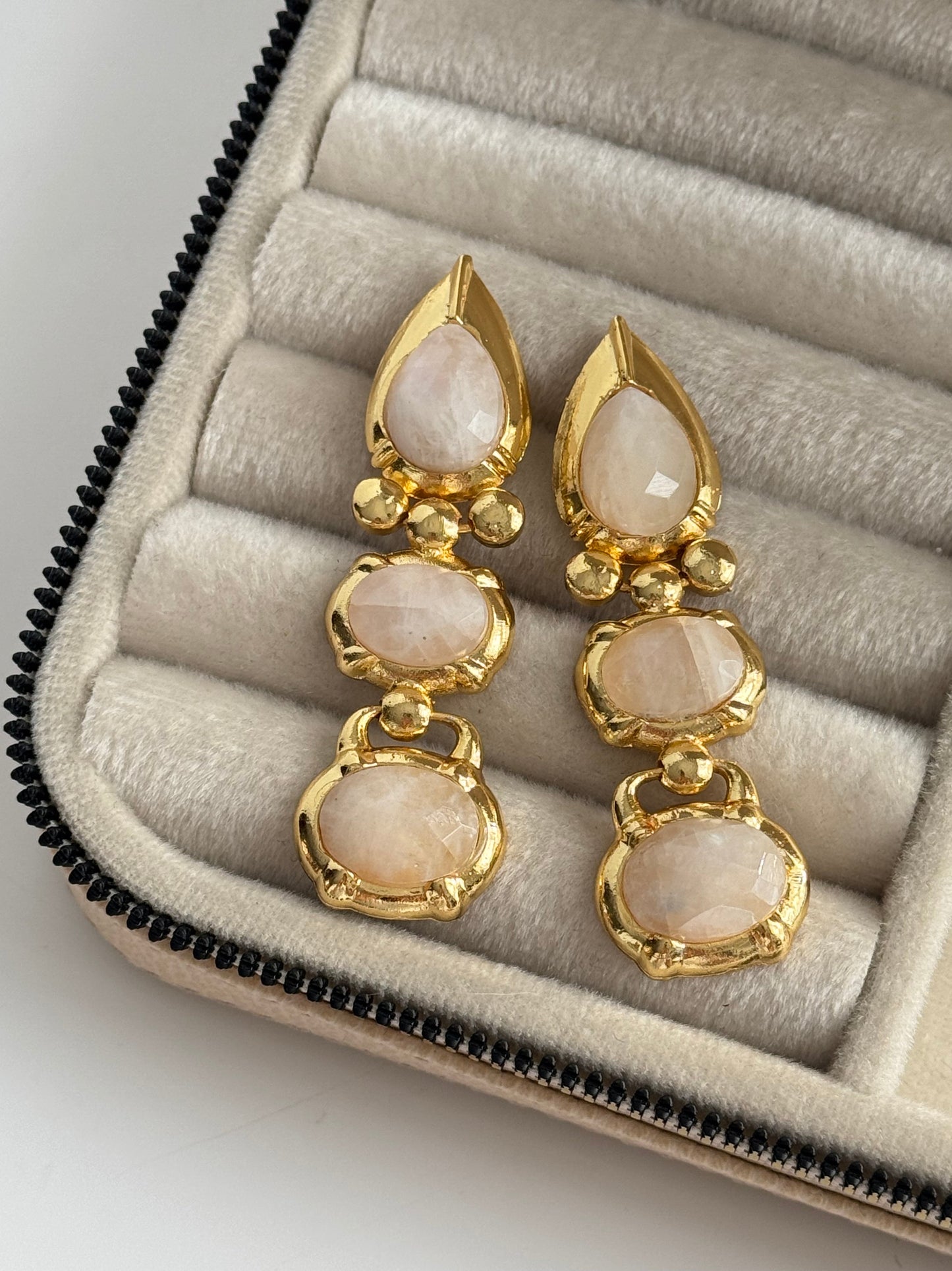 Elegant White Natural Stone Gold-Plated Earrings