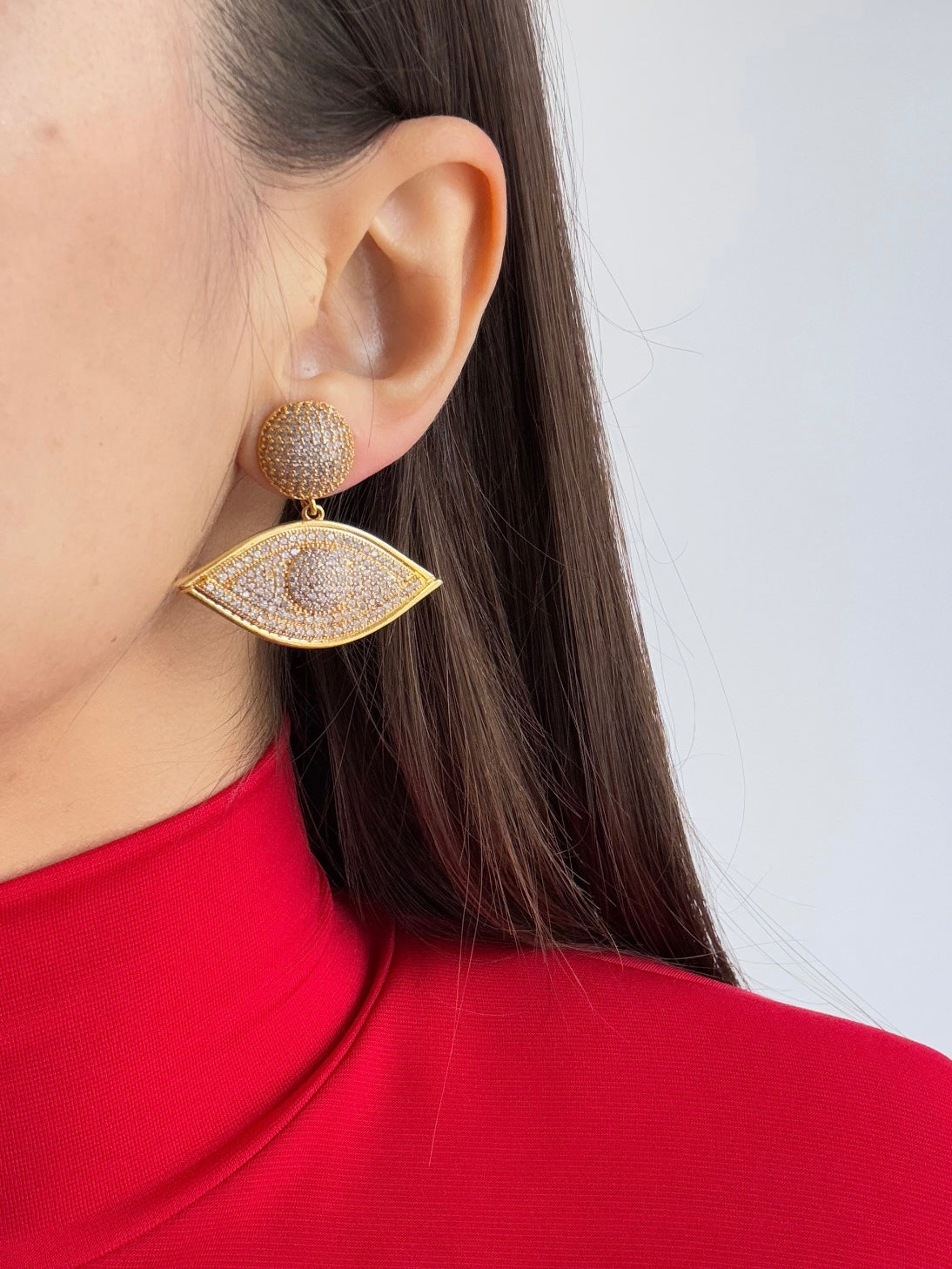 Eye-Patterned Stone-Studded Gold-Plated Earrings