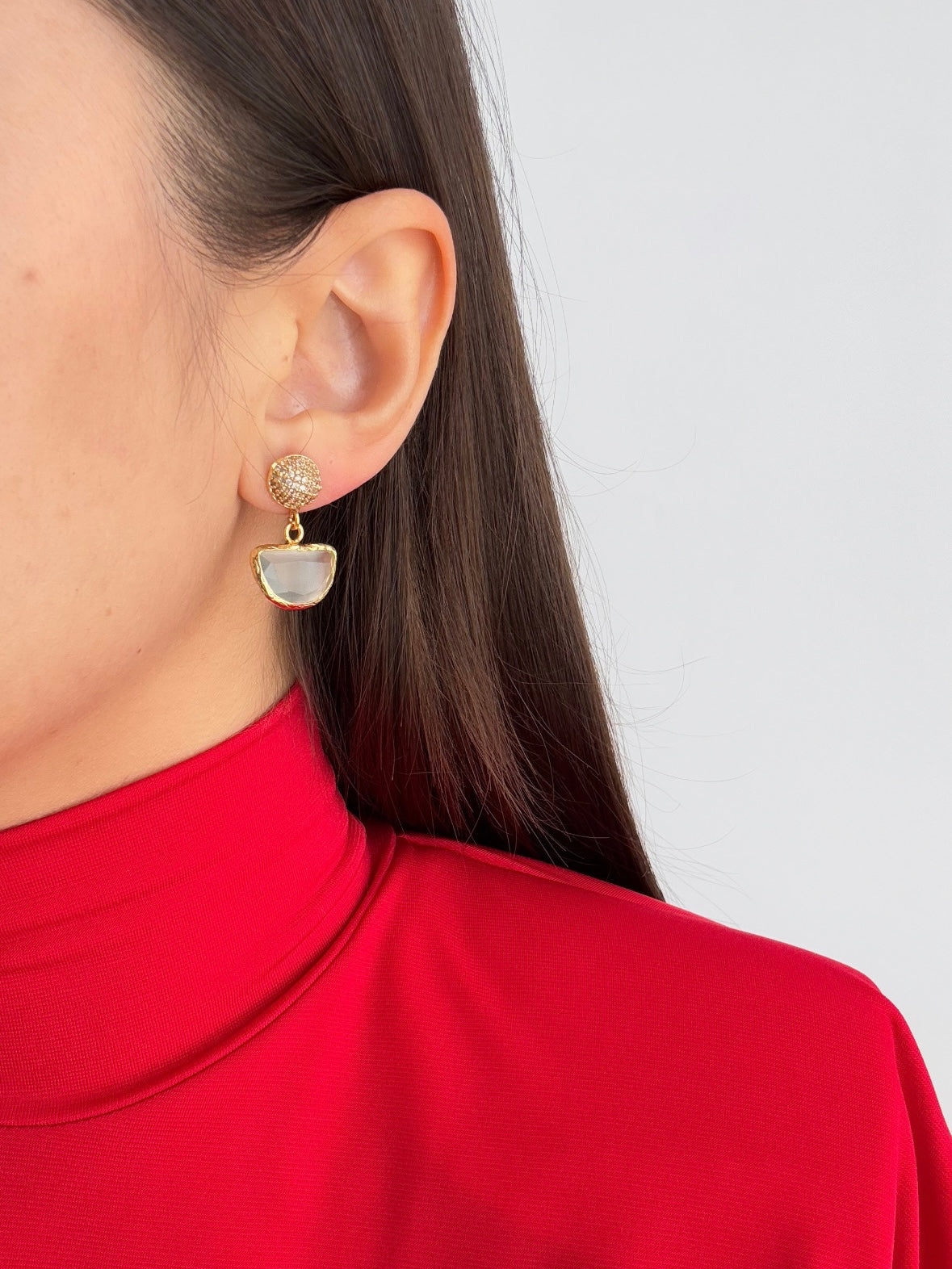 Stunning Gold-Plated Earrings with Natural Stone and Zircon Details