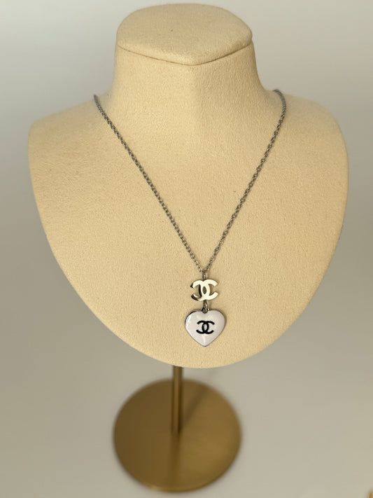 Stunning White Enamel Silver Steel Necklace - Brand Model Design