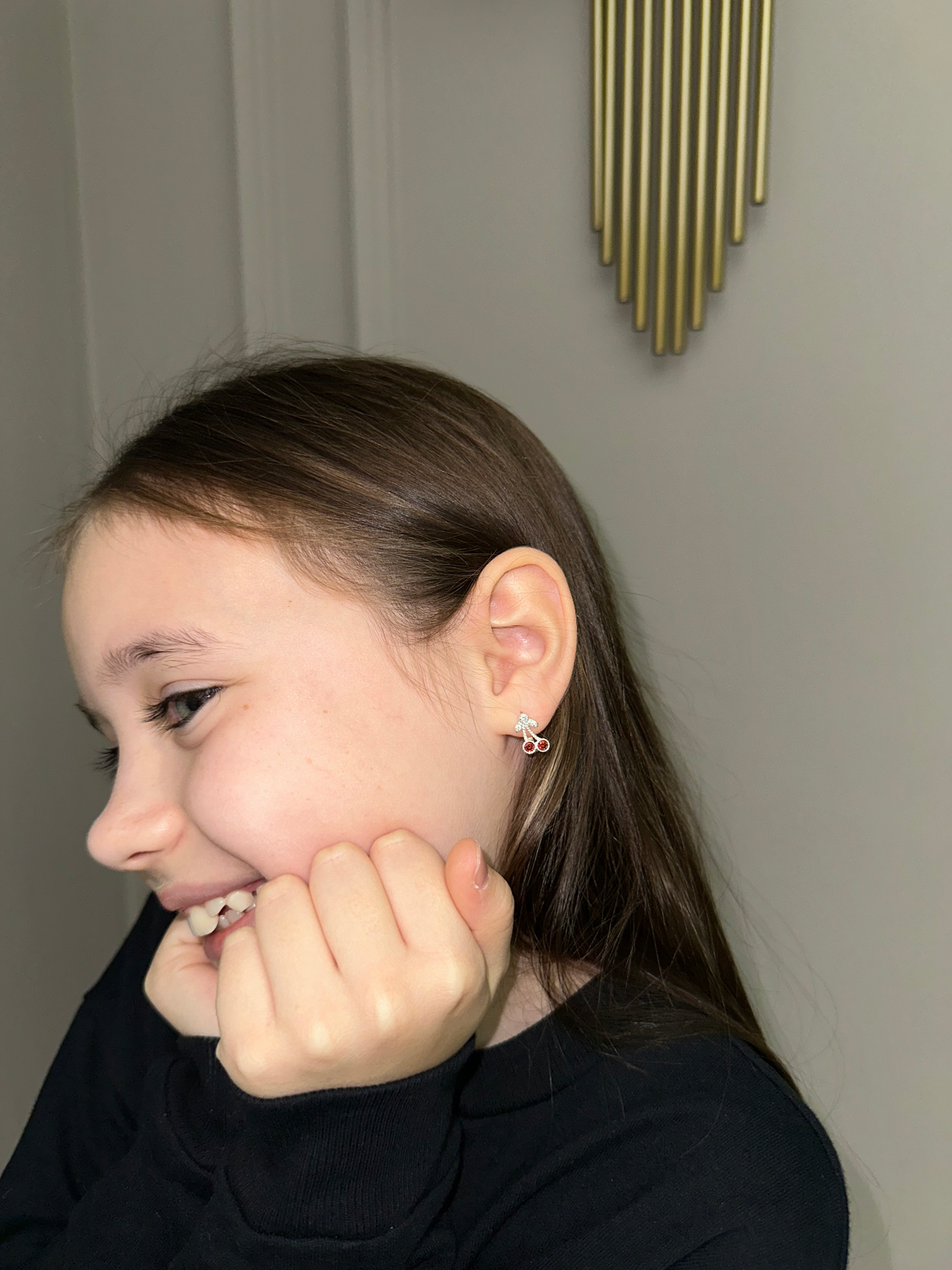 Charming Silver Cherry Earrings for Kids with Sparkling Zircon Stones