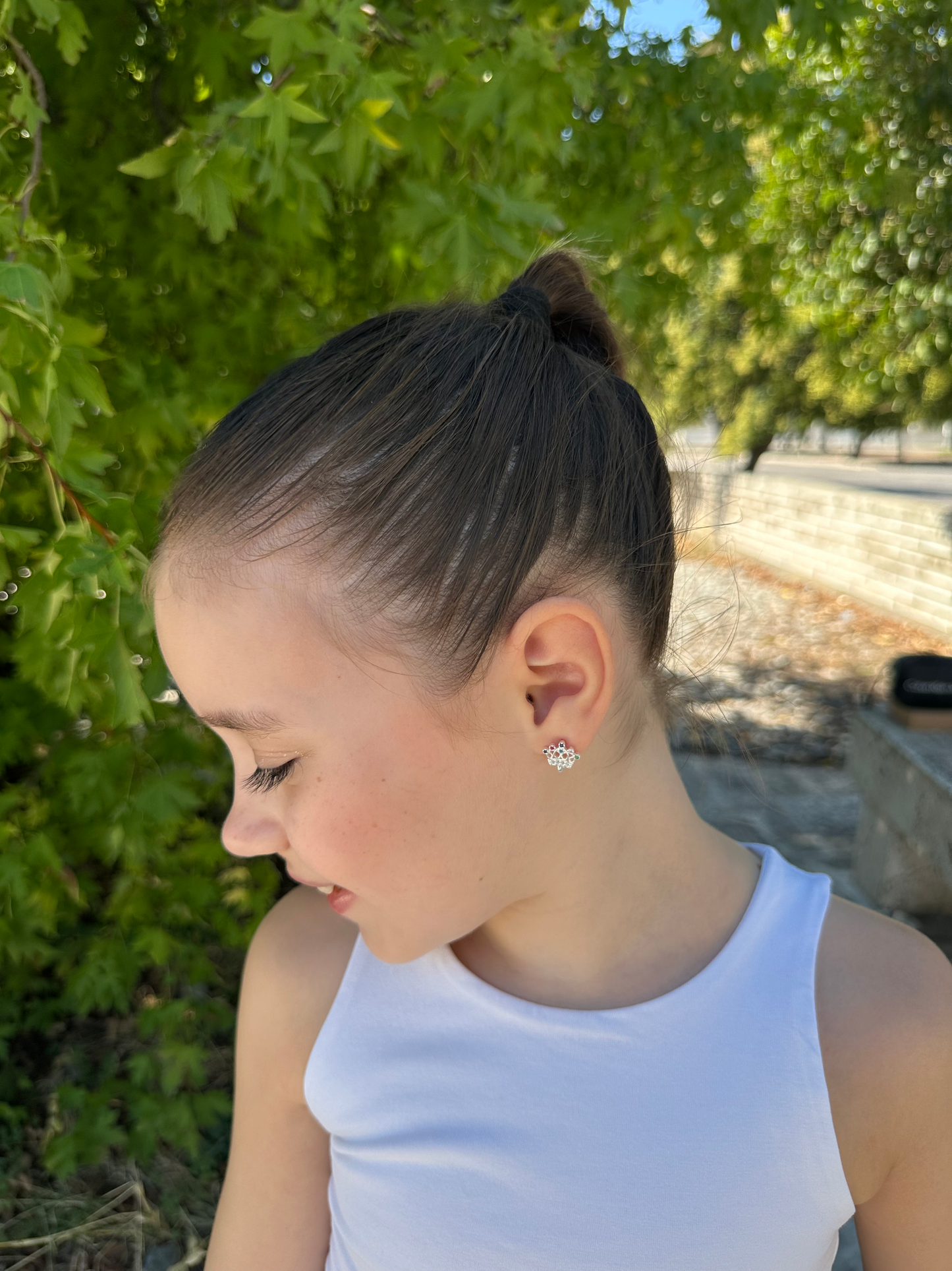 Silver Princess Crown Earrings with Zircon Stones for Kids