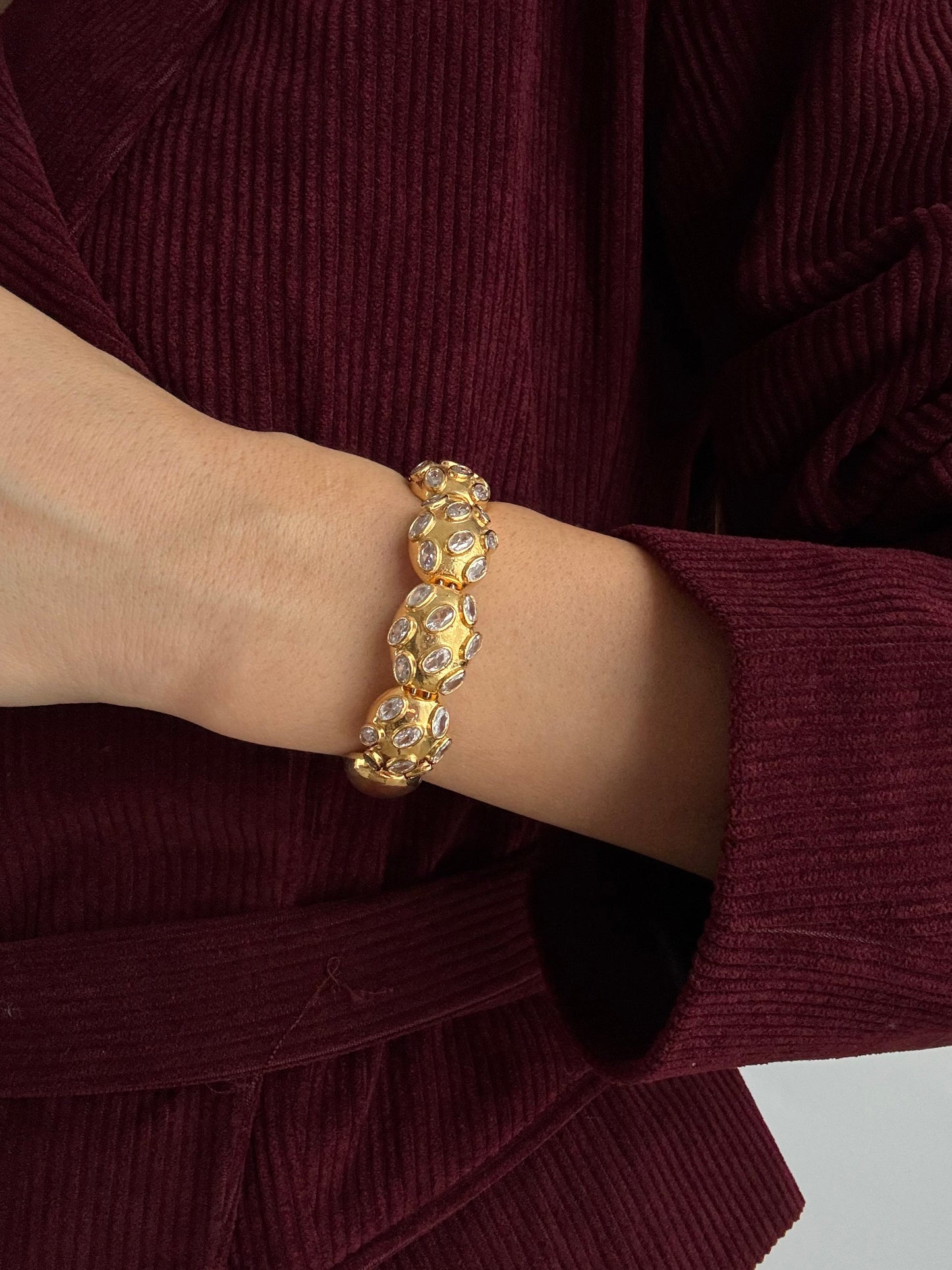 Adjustable Gold-Plated Bracelet with Sparkling Zircon Stones - Ahuza Collection