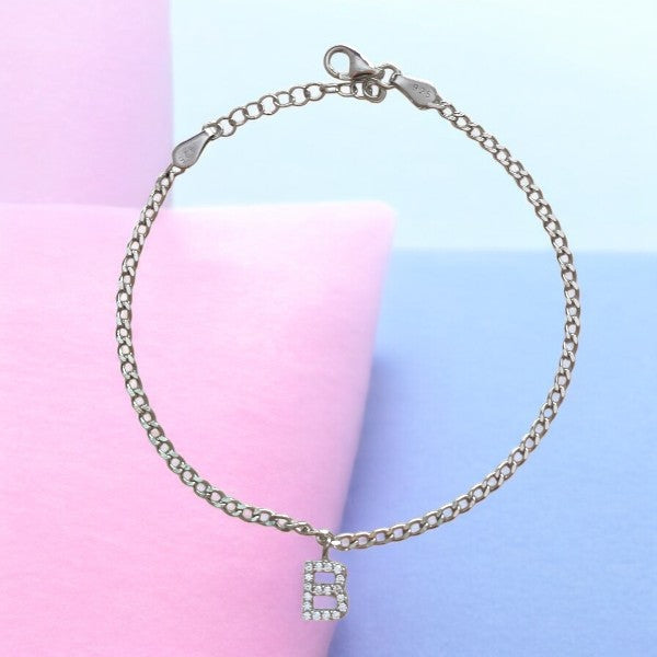 Personalized 925 Sterling Silver Initial Bracelet for Girls - Custom Silver Children's Bracelet