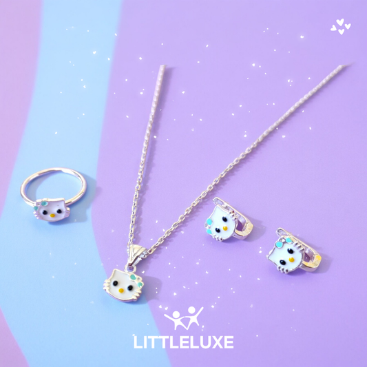 Charming Kitty Silver Jewelry Set for Cheerful and Friendly Princesses