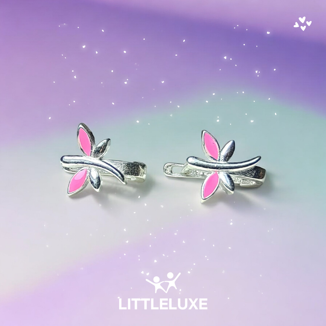 Adorable Dragonfly Motif Silver J-Hoop Earrings for Kids – My Daughter is Growing Before My Eyes!