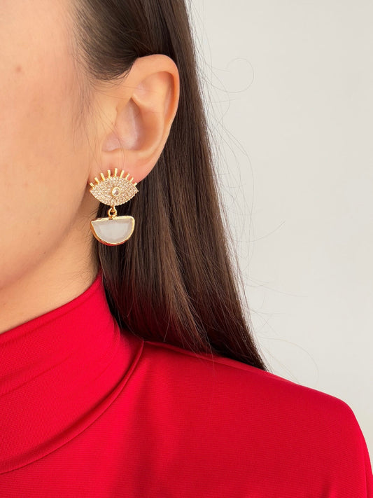 Stunning Gold-Plated Earrings with Intricate Natural Stone Details