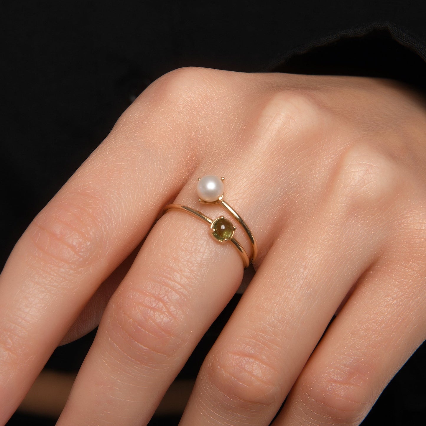 Stunning Gold Ring with Pearl and Tourmaline Gemstones