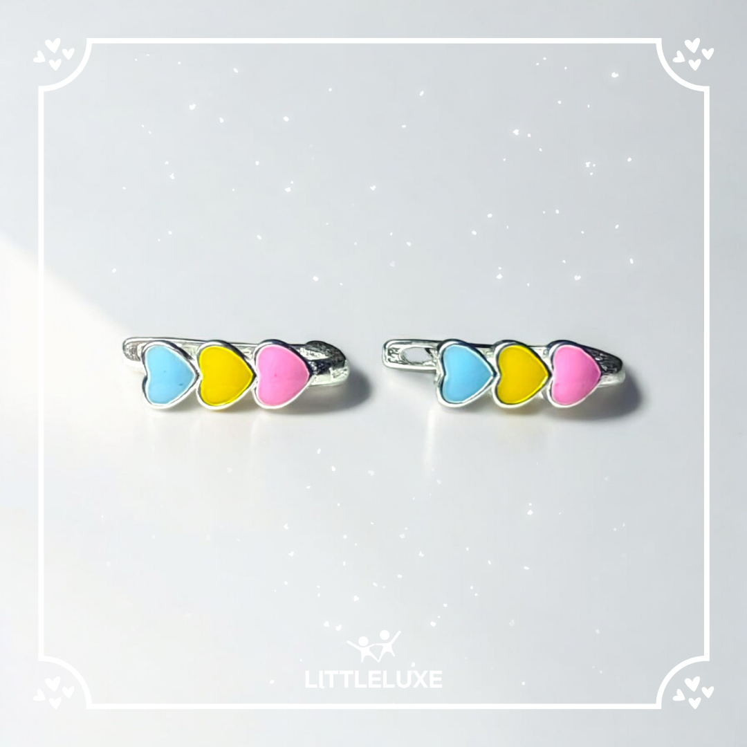 Colorful Heart Silver Earrings for Kids