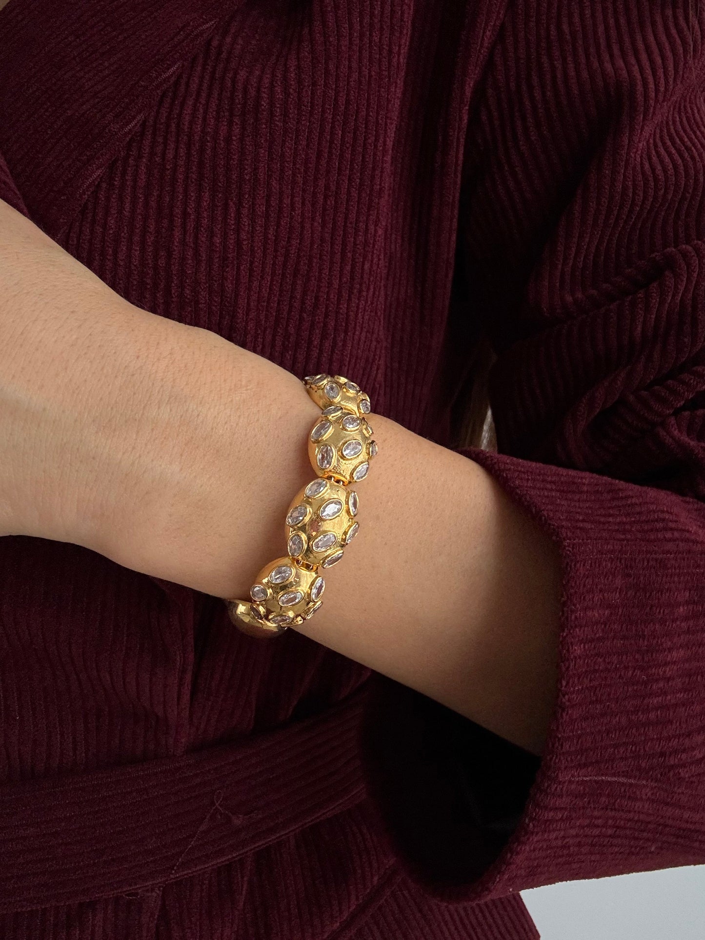 Adjustable Gold-Plated Bracelet with Sparkling Zircon Stones - Ahuza Collection